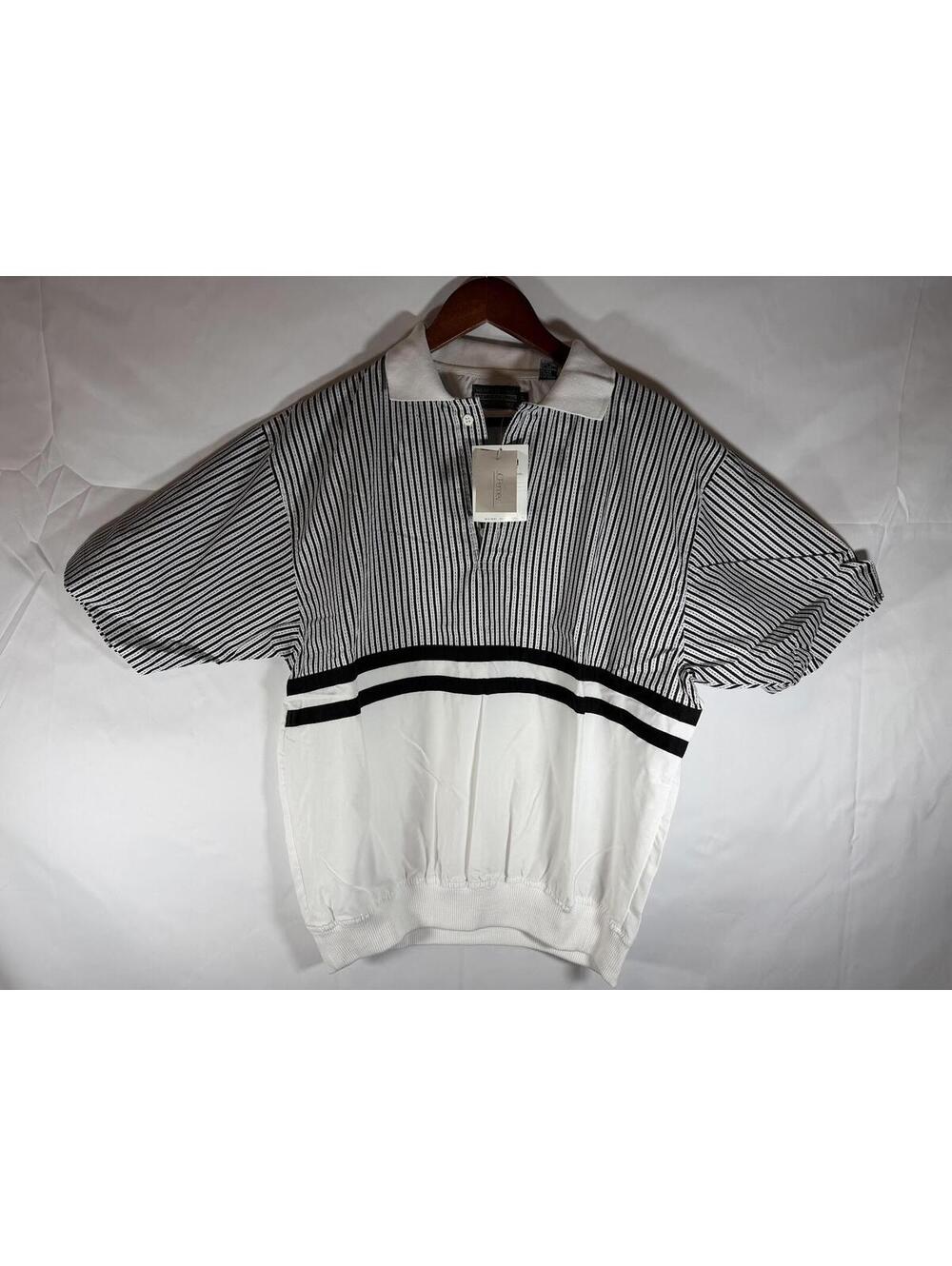 NWT Vintage 80s Members Only Polo Blouson Shirt Mens L White Black Stripe NOS